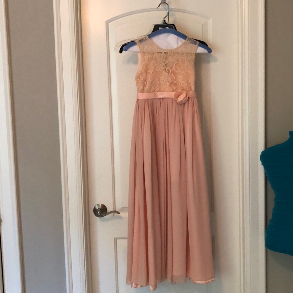 Alexdress light pink lace flower girl dress w/sash